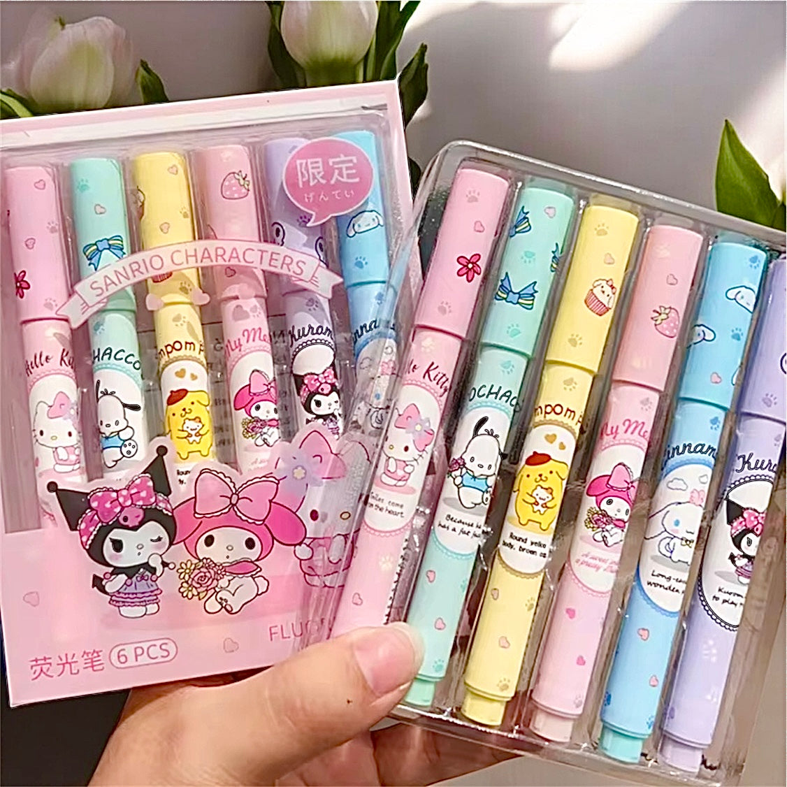 Sanrio Highlighter Set - Kuromi, Cinnamoroll, Hello Kitty, My Melody, Pompompurin - Pack of 6 Highlighters - Birthday Gift