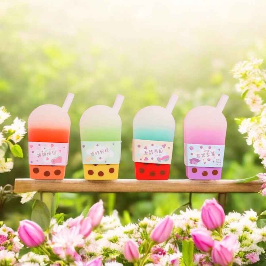 Kawaii Milk Tea & Watermelon Juice Erasers – Thai Tea, Milk Tea, Purple Milk Tea Erasers - Cute Boba Bubble Tea Erasers for Party Favors, School Supplies, Boba Lover Gifts, Birthday Goodie Bagsa Lover Gifts, Birthday Goodie Bags