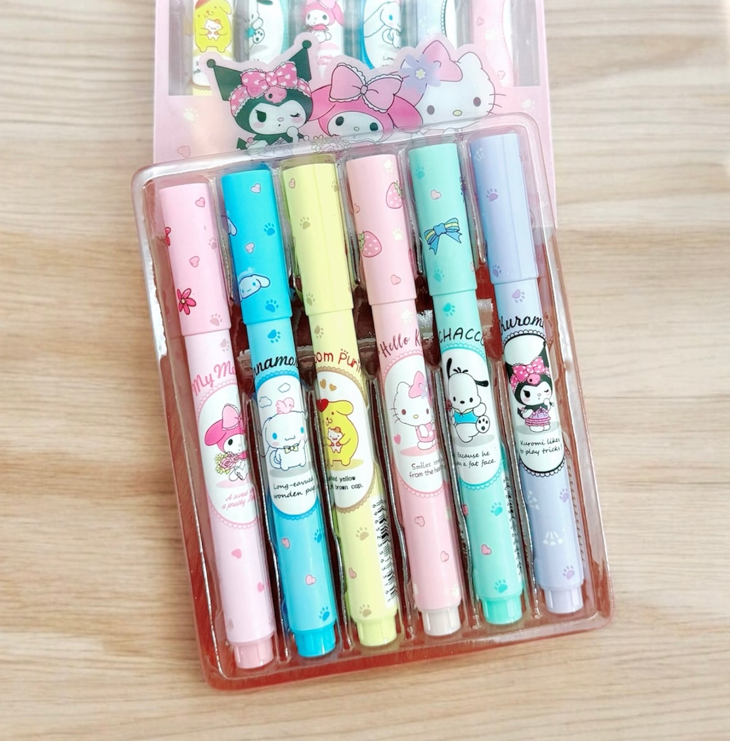 Sanrio Highlighter Set - Kuromi, Cinnamoroll, Hello Kitty, My Melody, Pompompurin - Pack of 6 Highlighters - Birthday Gift