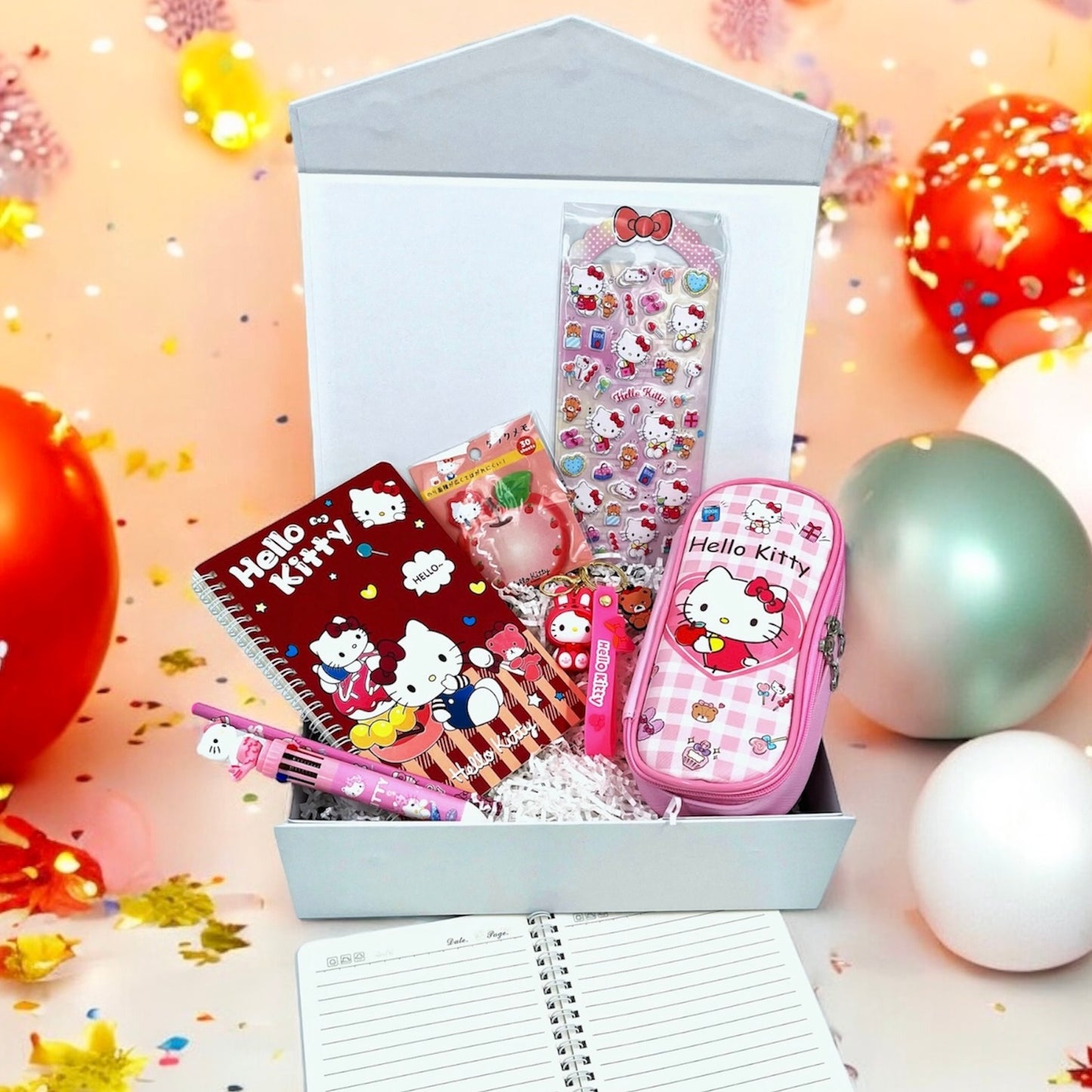 Hello Kitty Personalized Name Stationery Gift Box | Hello Kitty Stickers | Sanrio Birthday Gift, Thank you Gift for her, classmates, kids