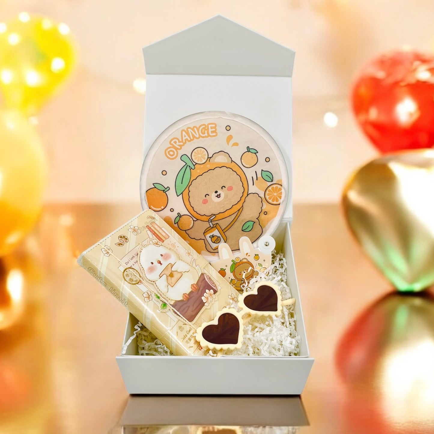 Personalized Birthday Stationery Gift Box for kid | Flower Girl Gift | Flower Sunglass, Bear Foldable Fan, Duck color pages notebook Gift