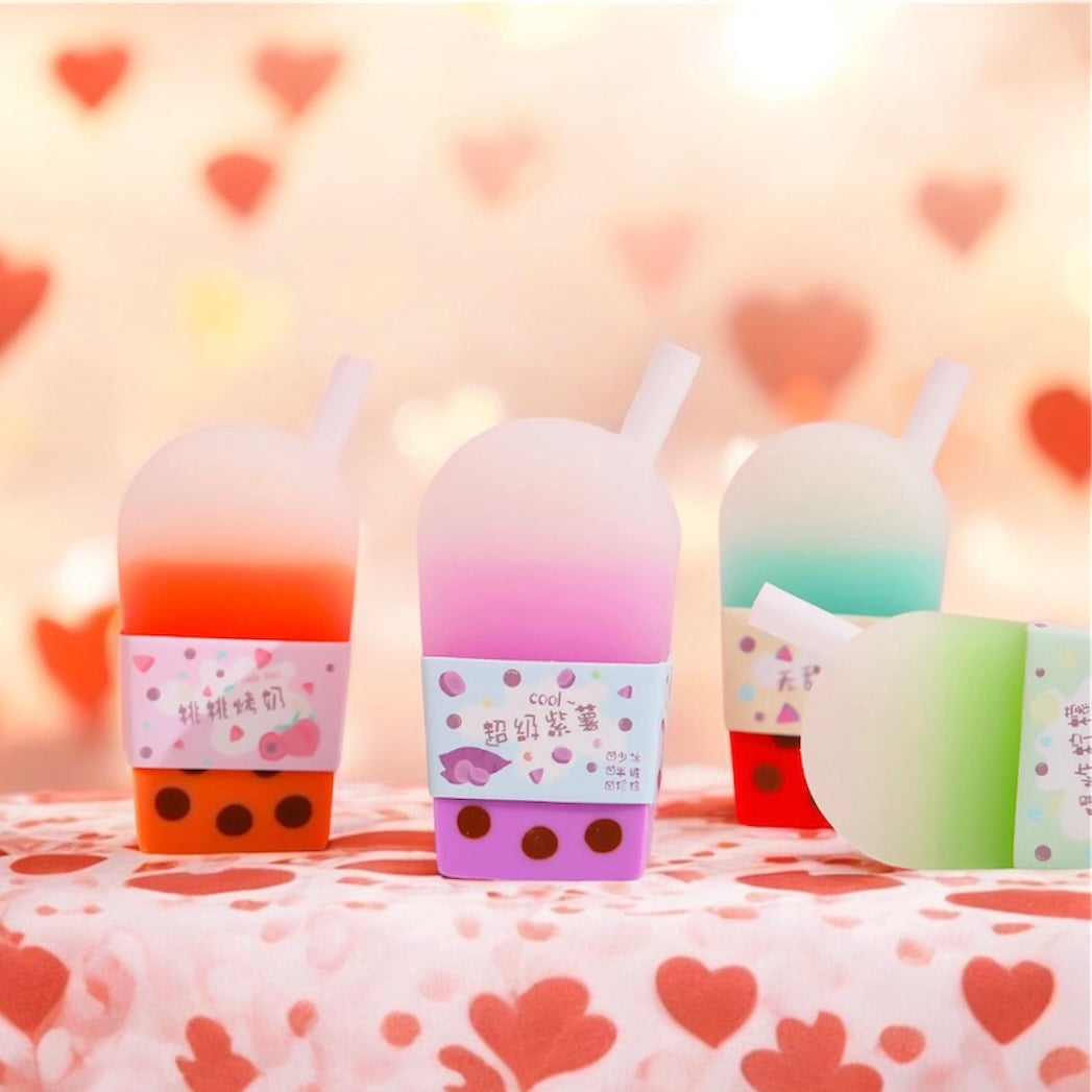 Kawaii Milk Tea & Watermelon Juice Erasers – Thai Tea, Milk Tea, Purple Milk Tea Erasers - Cute Boba Bubble Tea Erasers for Party Favors, School Supplies, Boba Lover Gifts, Birthday Goodie Bagsa Lover Gifts, Birthday Goodie Bags