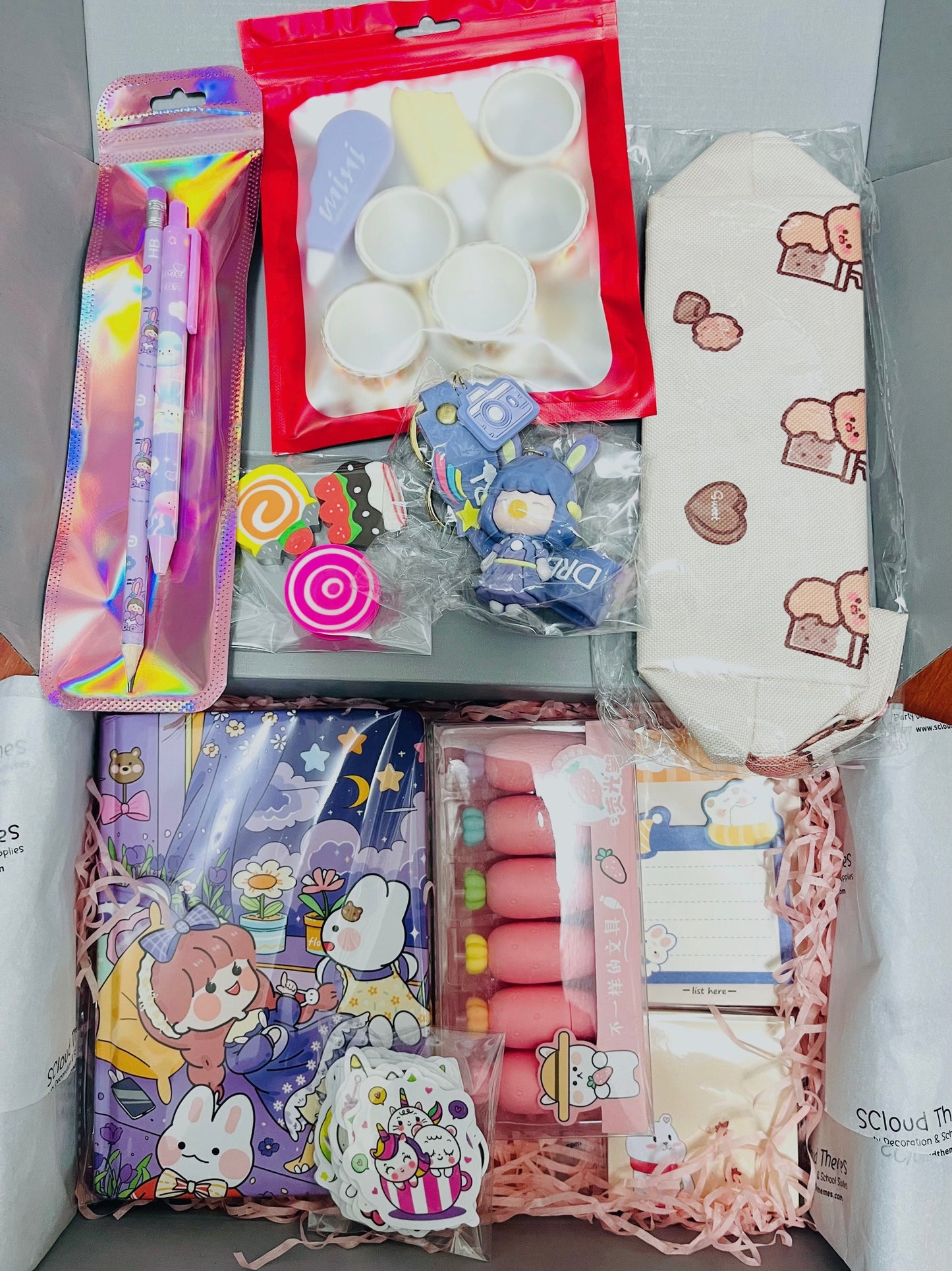 Kawaii Stationery Surprise Gift Box - Includes Pens, Stickers, Washi Tape, Notebooks, Highlighters, and More for Birthdays, Holidays, Back to School, and Creative Gifting