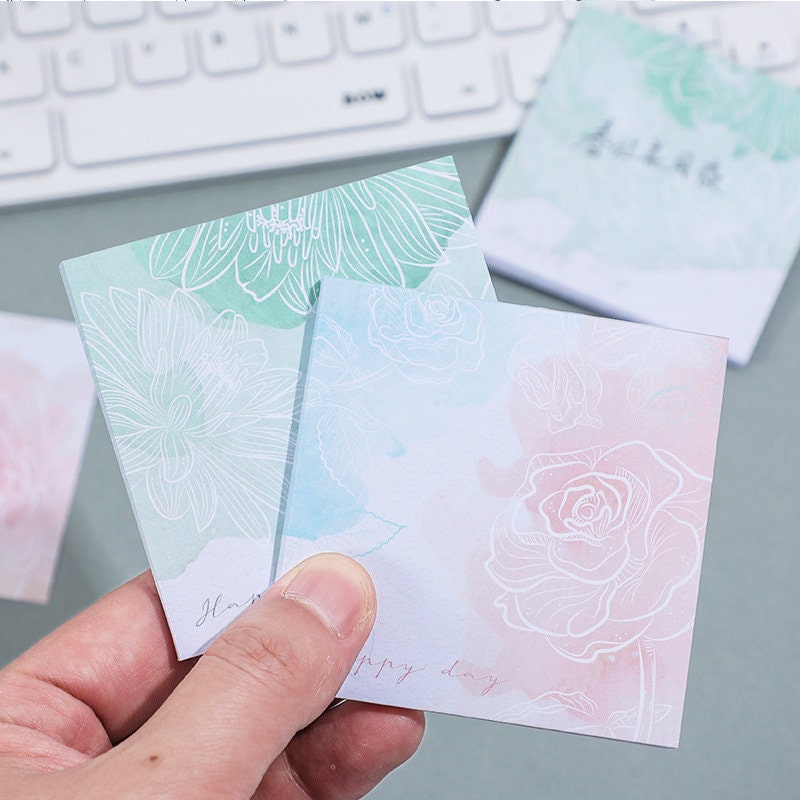 4 Packs/ Set - Cute Floral Sticky Notes | Elegant Sticky Notes | School Supplies | Stationery Sticky Notes | Birthday Gift for Coworker