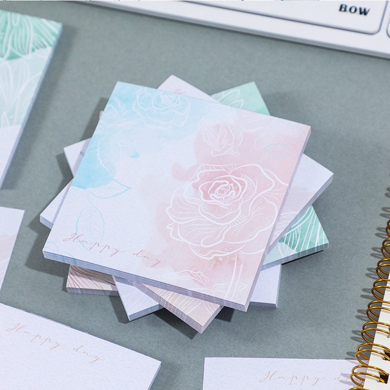 4 Packs/ Set - Cute Floral Sticky Notes | Elegant Sticky Notes | School Supplies | Stationery Sticky Notes | Birthday Gift for Coworker