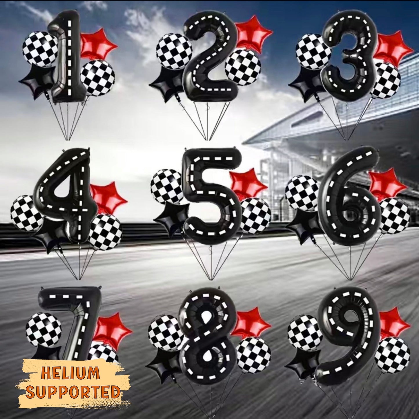 Car Racing Birthday Theme Number Balloons Set of 5 pcs - 40'' Jumbo Balloons - Helium Supported - Best Seller