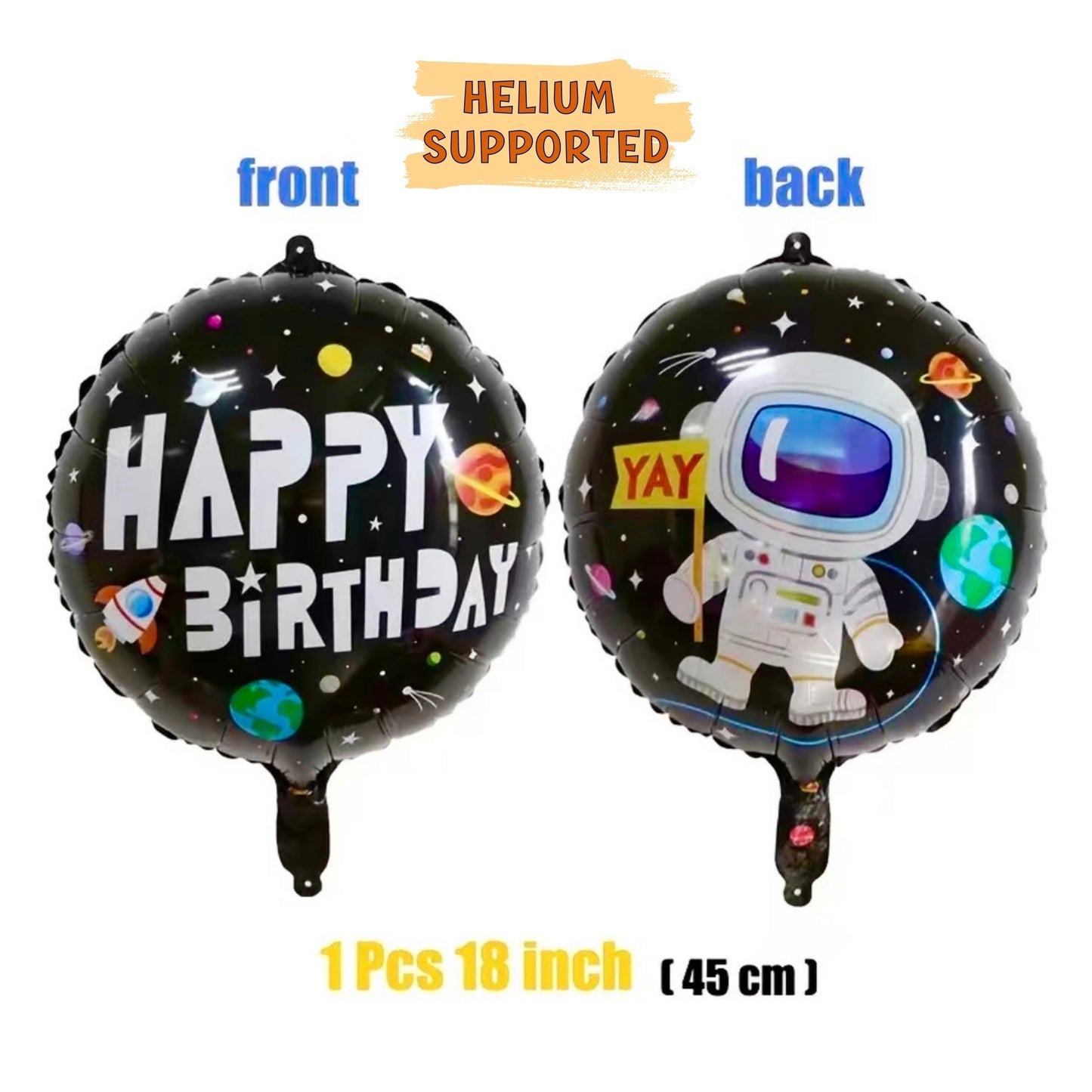 Astronaut Balloon – 1 Balloon – Double-side Design – Happy Birthday Round Foil Balloon For Space Theme Birthday – Helium Supported