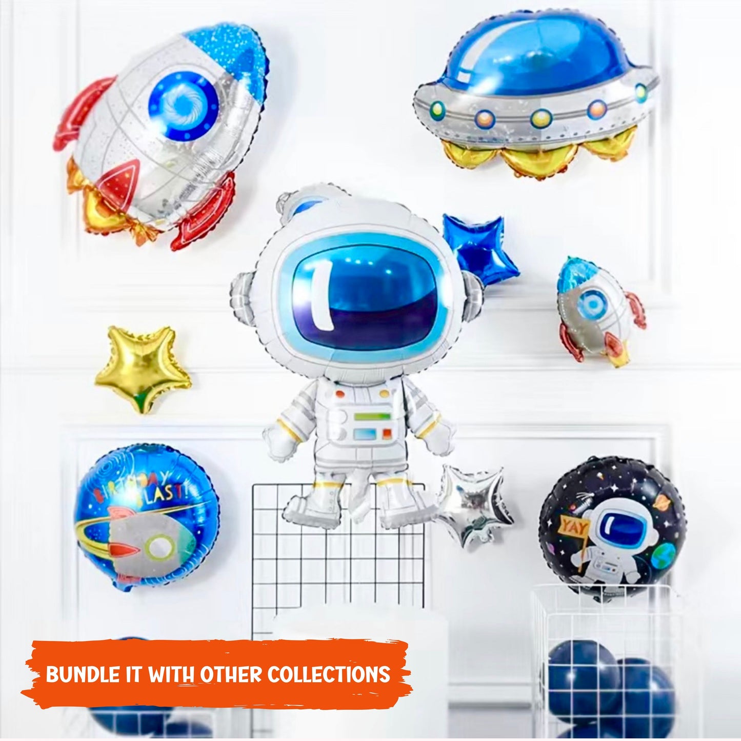 Astronaut, Rocket, UFO Balloons Set - 3 Pieces - 29'' to 33'' Tall Foil Balloons - Helium Supported - Party Decorations