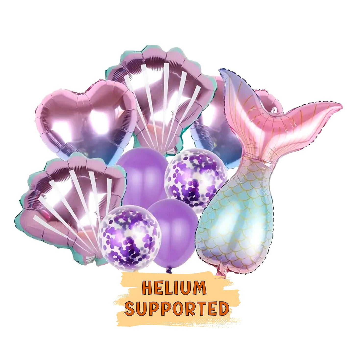 Mermaid Tail & Seashells Balloon Set – 9 pcs | 22"–32" Foil Balloons - Under the Sea Birthday & Ocean Theme Party Decor Kit
