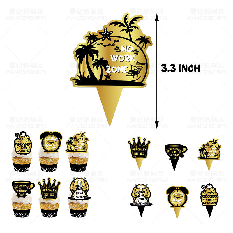 Happy Retirement Party Decorations Tableware Set – Black & Gold Banner, Cake Toppers, Plates, Cups, Napkins, Balloons & More – Complete Set for Retirement Celebrations