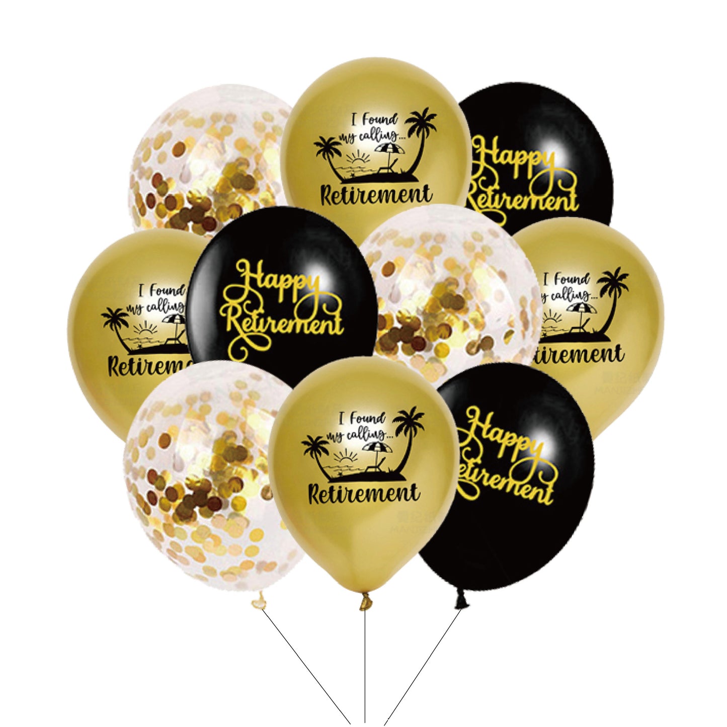 Happy Retirement Party Decorations Tableware Set – Black & Gold Banner, Cake Toppers, Plates, Cups, Napkins, Balloons & More – Complete Set for Retirement Celebrations