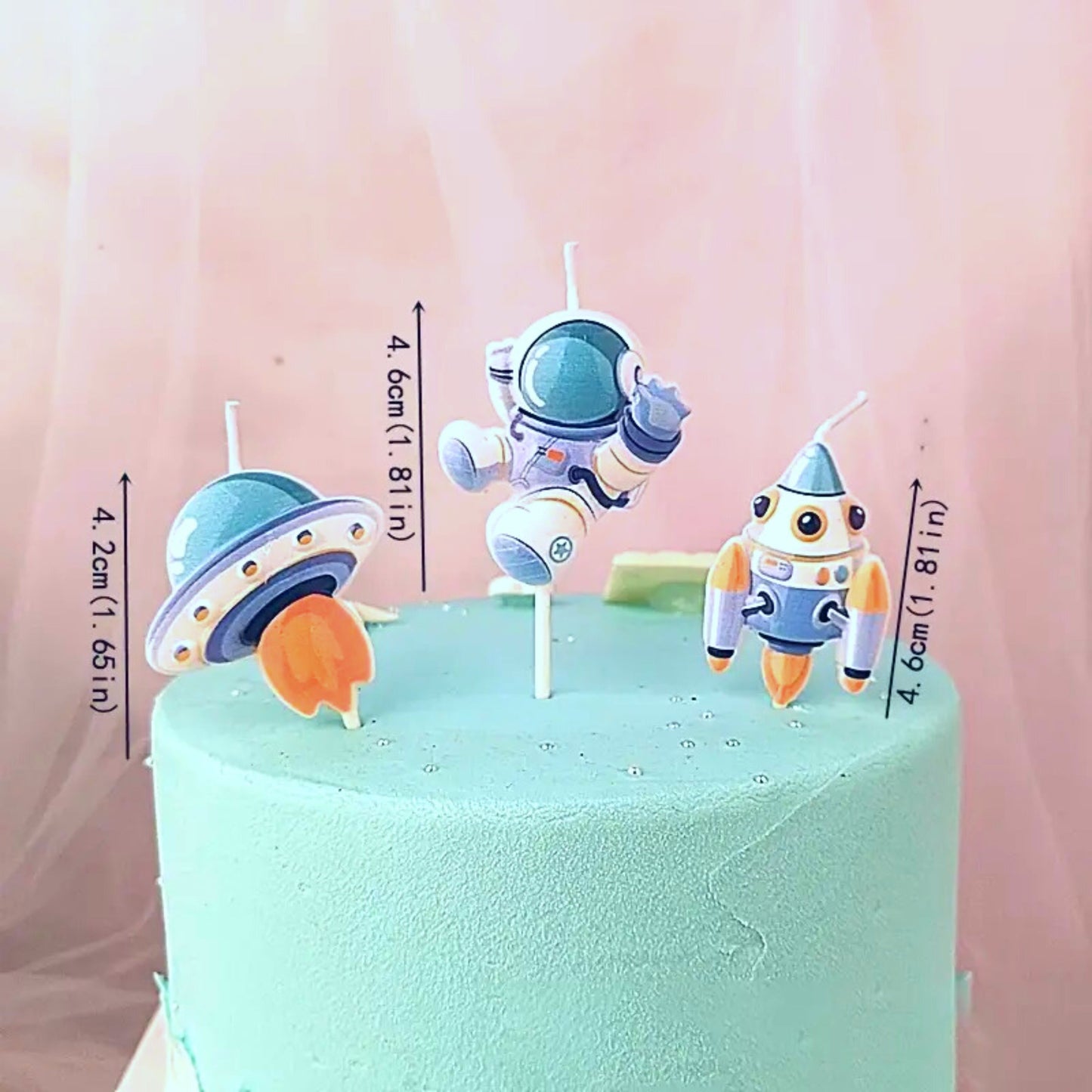 Astronaut. Rocket, and Spaceship Birthday Cake Candles Set - 3 Candles