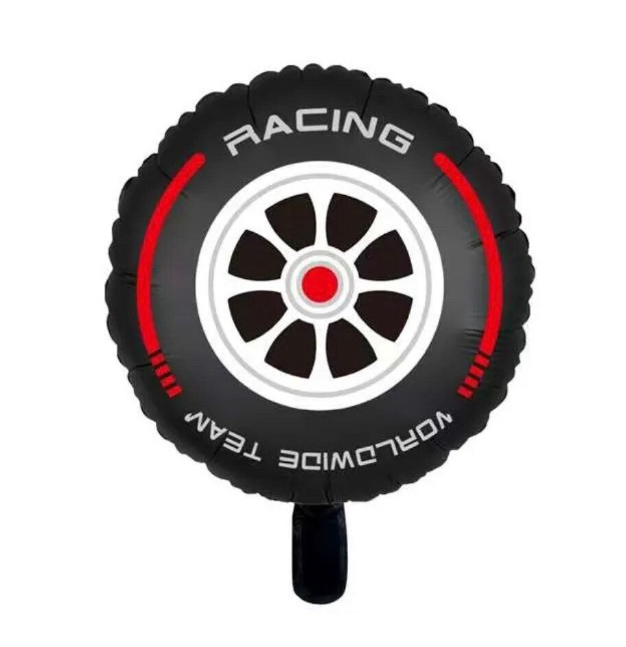 Car Racing Themed Balloons Set of 5 Balloons - JUMBO Size 18'' - Checkerboard - Tire Balloons - Car Party- Birthday Deco - Helium Supported