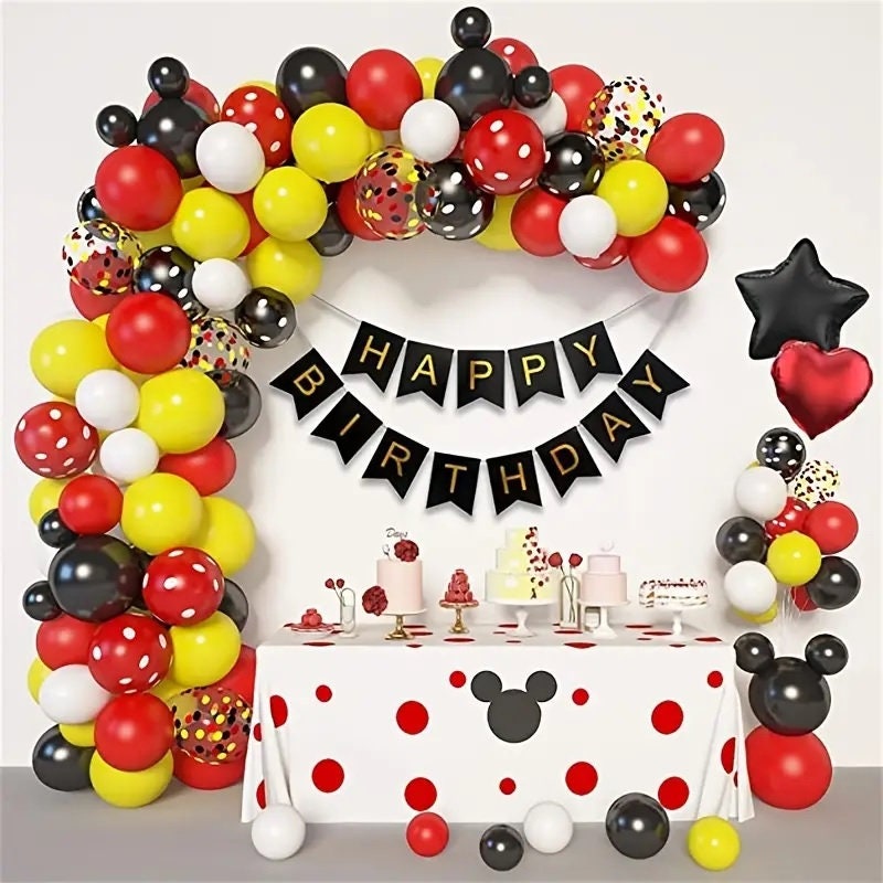 Mouse Character Animation DIY Balloon Garland Arch Kit - Custom Length - Black, Red, Yellow Mouse Balloon Set for Kid's Birthday Party - Party Decorations