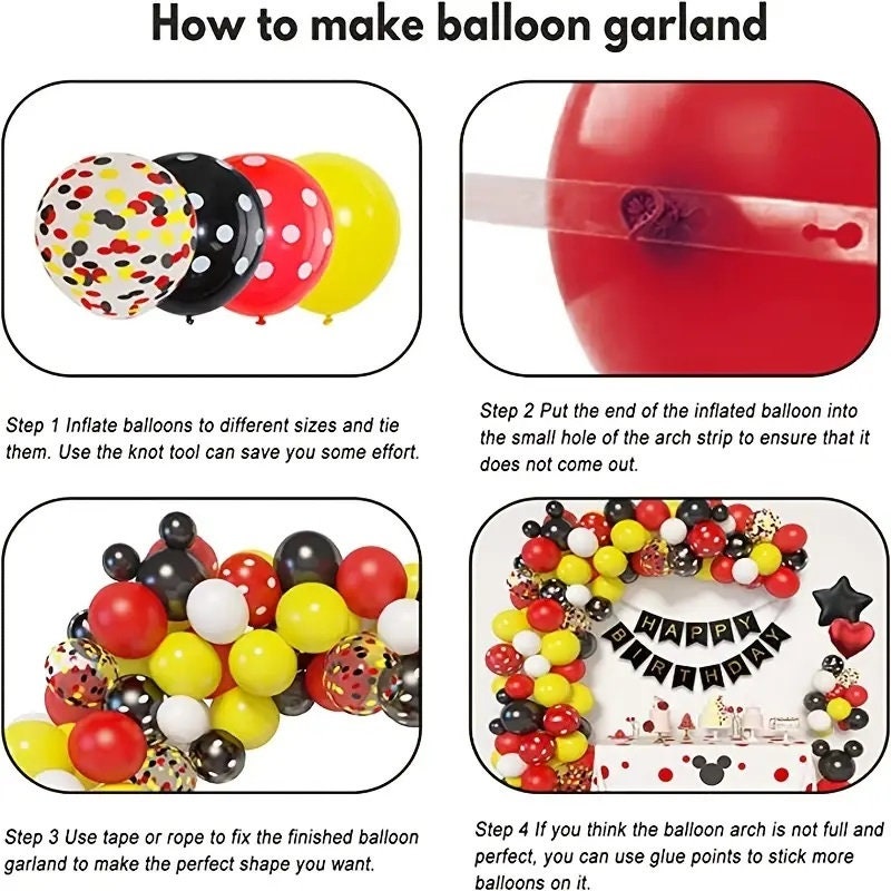 Mouse Character Animation DIY Balloon Garland Arch Kit - Custom Length - Black, Red, Yellow Mouse Balloon Set for Kid's Birthday Party - Party Decorations