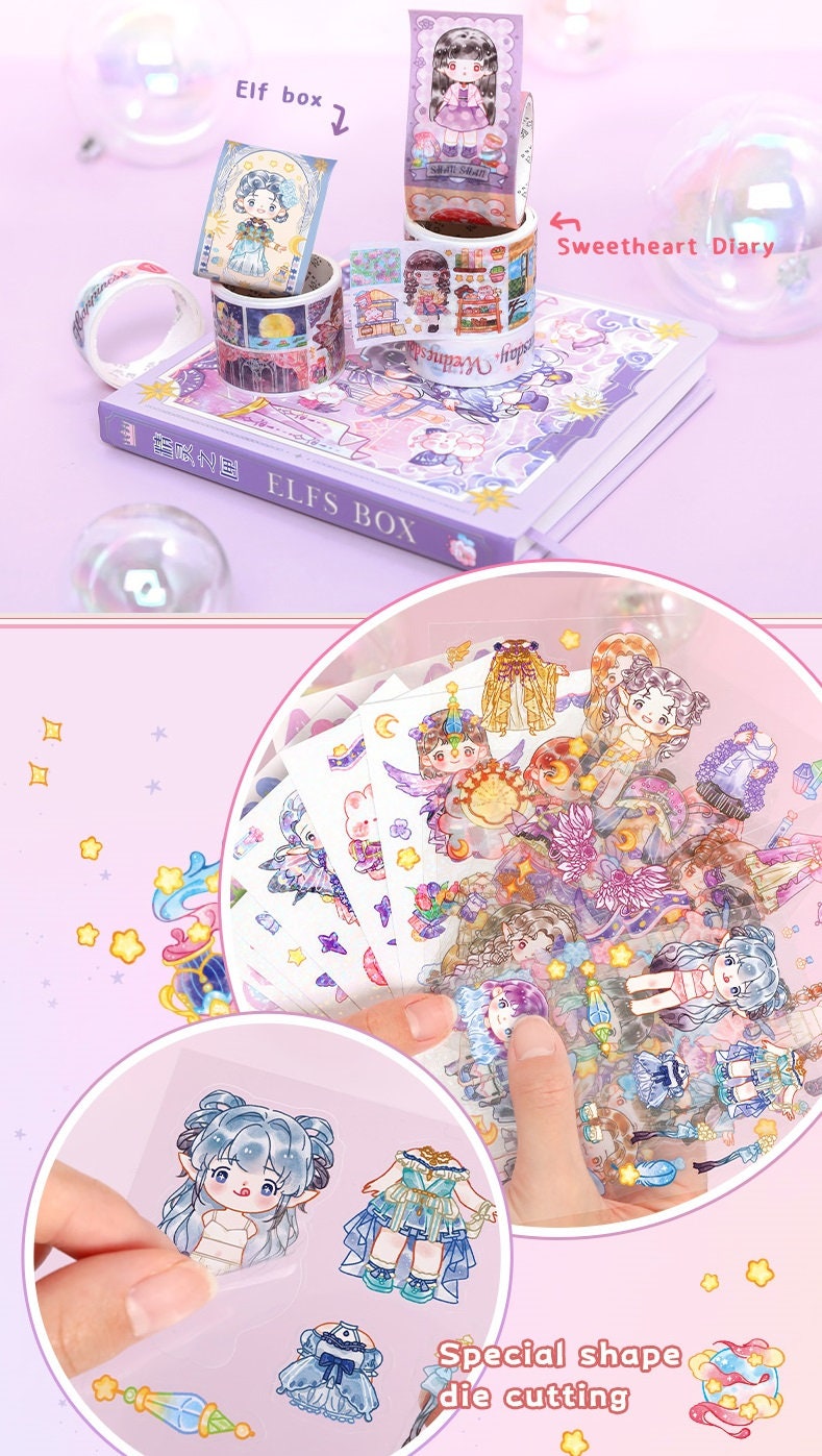Kawaii Washi Tape 100+ Stickers Set 10x14 | Washi Tape Stickers Memo | Stationary Gift Set | Scrapbooking Notebook Memo | Birthday Gift Idea