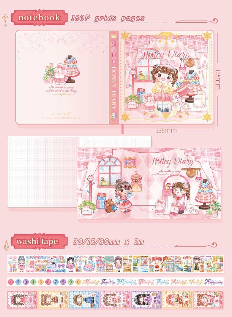 Kawaii Washi Tape 100+ Stickers Set 10x14 | Washi Tape Stickers Memo | Stationary Gift Set | Scrapbooking Notebook Memo | Birthday Gift Idea