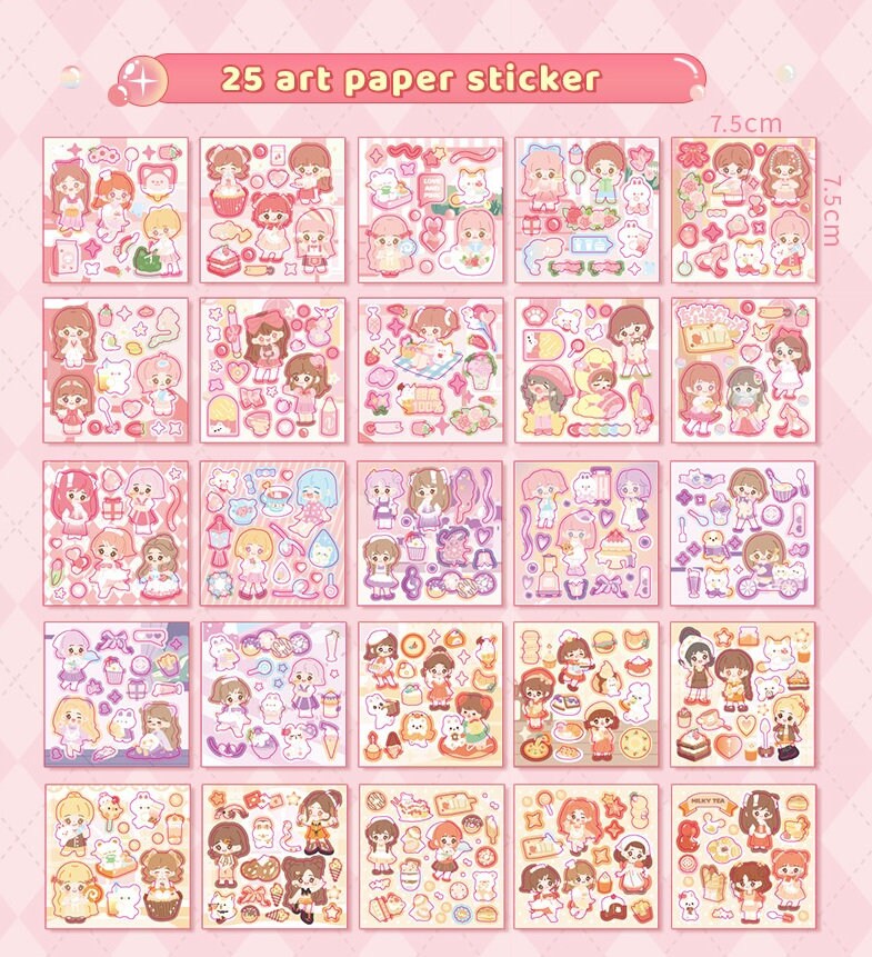 Cute Stickers Deluxe Set 10"x14" | Stickers Gift Set Gift Set | Fashion Shop and Dessert Shop | Scrapbooking Memo Set | Birthday Gift |