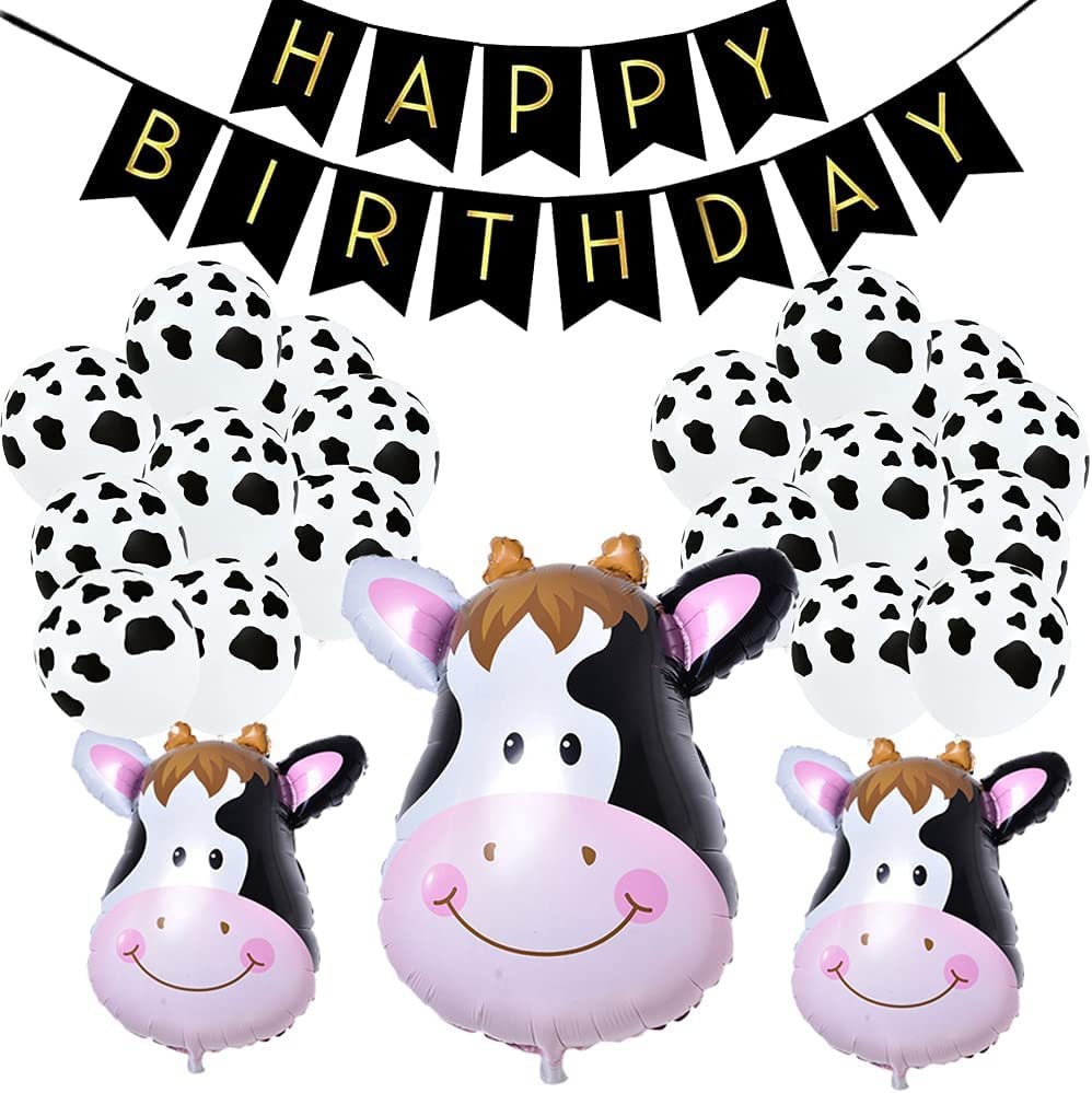 Cow Balloon Set - Happy Birthday Banner - Farm Theme, Cow boy, Cow Girl Theme - Birthday Decoration - First Birthday - Old McDonald