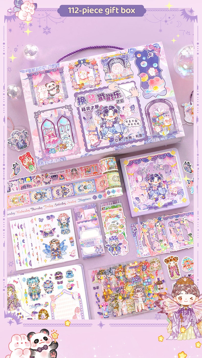 Kawaii Washi Tape 100+ Stickers Set 10x14 | Washi Tape Stickers Memo | Stationary Gift Set | Scrapbooking Notebook Memo | Birthday Gift Idea