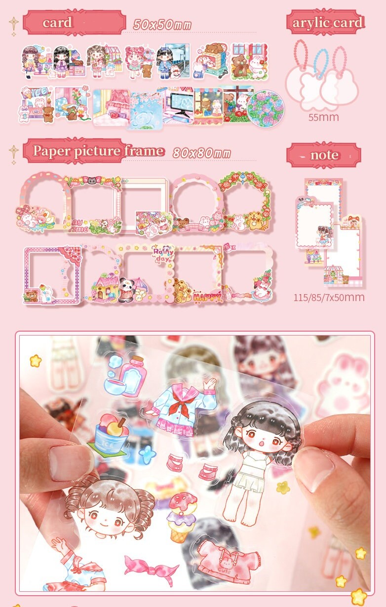 Kawaii Washi Tape 100+ Stickers Set 10x14 | Washi Tape Stickers Memo | Stationary Gift Set | Scrapbooking Notebook Memo | Birthday Gift Idea