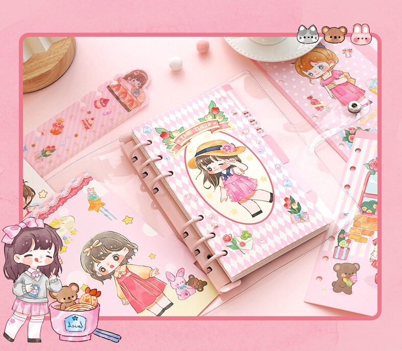 Cute Sticker and Notebook Stickers Set 9.5"x14" Deluxe Set | Stickers Gift Set | Happy Witch and Tulip | Scrapbooking Set | Birthday Gift