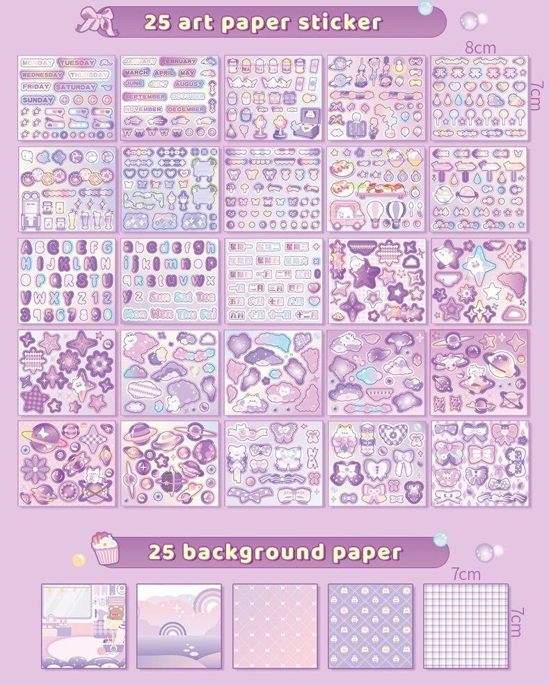 Cute Stickers Deluxe Set 10"x14" | Stickers Gift Set Gift Set | Fashion Shop and Dessert Shop | Scrapbooking Memo Set | Birthday Gift |