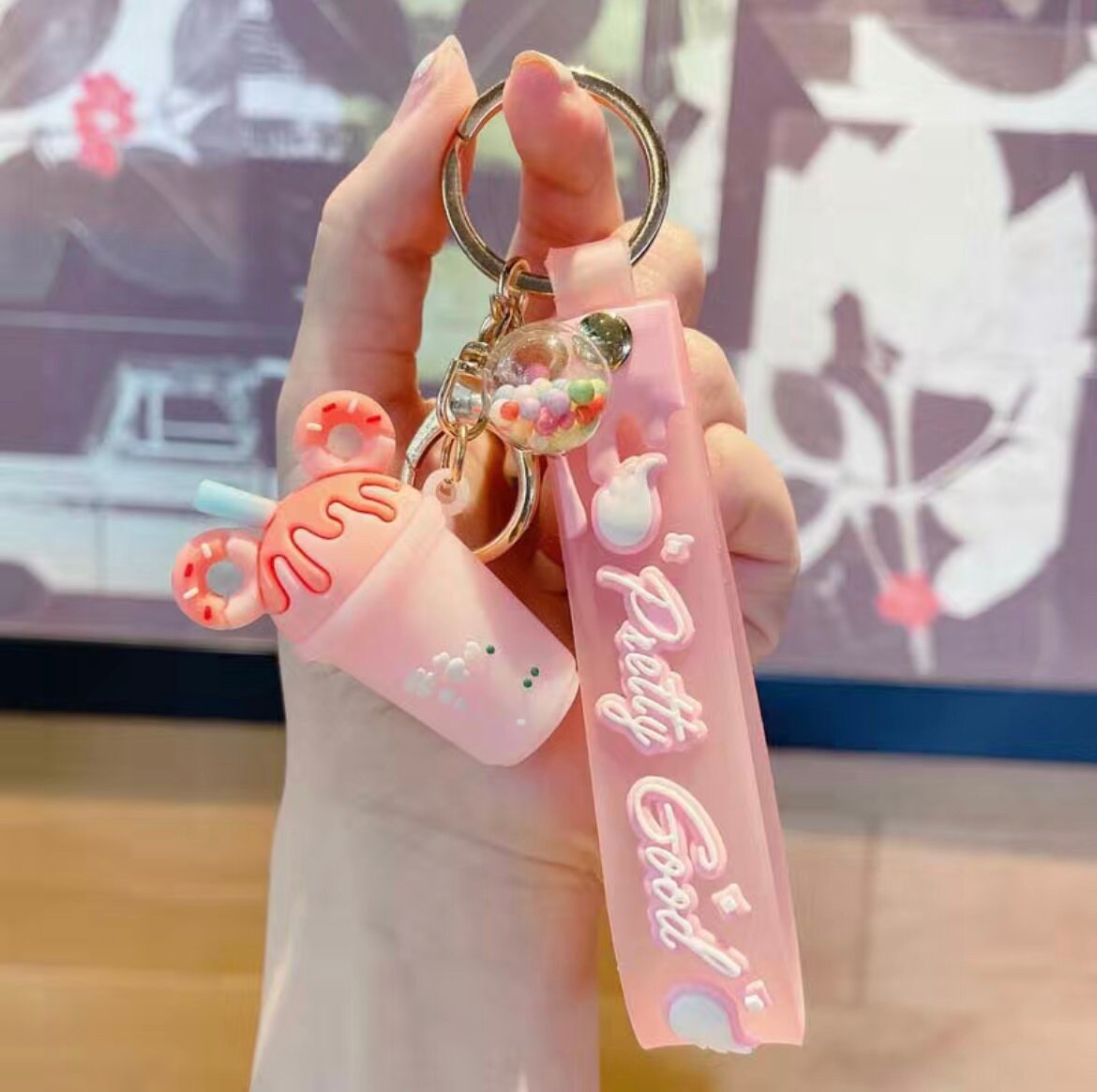 Kawaii Frappucino Keychain | Kawaii Pink Bunny Keychain | Cafe Latte Frappucino Key Ring | Donut Keychain | Pink Teddy Bear Keychain