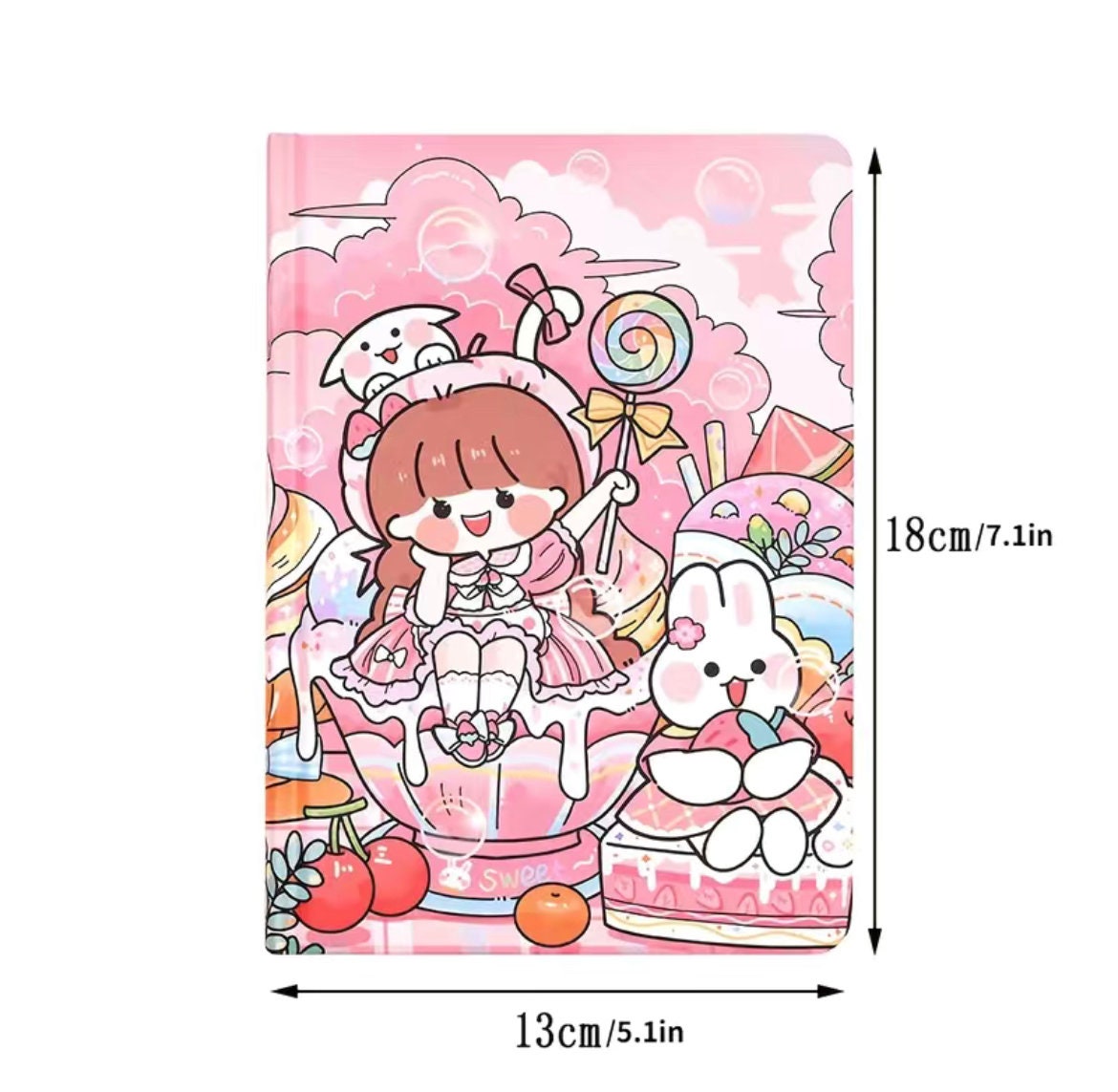 Pink and Purple Bunny Diary Notebook | 5"x7" 80 pages | Cute Notebook | Cherry Blossom Notebook | Kid NotebookAnime Lover Birthday Gift