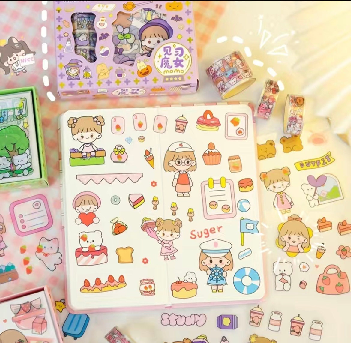 DIY Stickers and Washi Tapes Set | Stickers Gift Set | Stationary Gift Set | School Supplies | Stickers Set | Birthday Gift | Kawaii Sticker