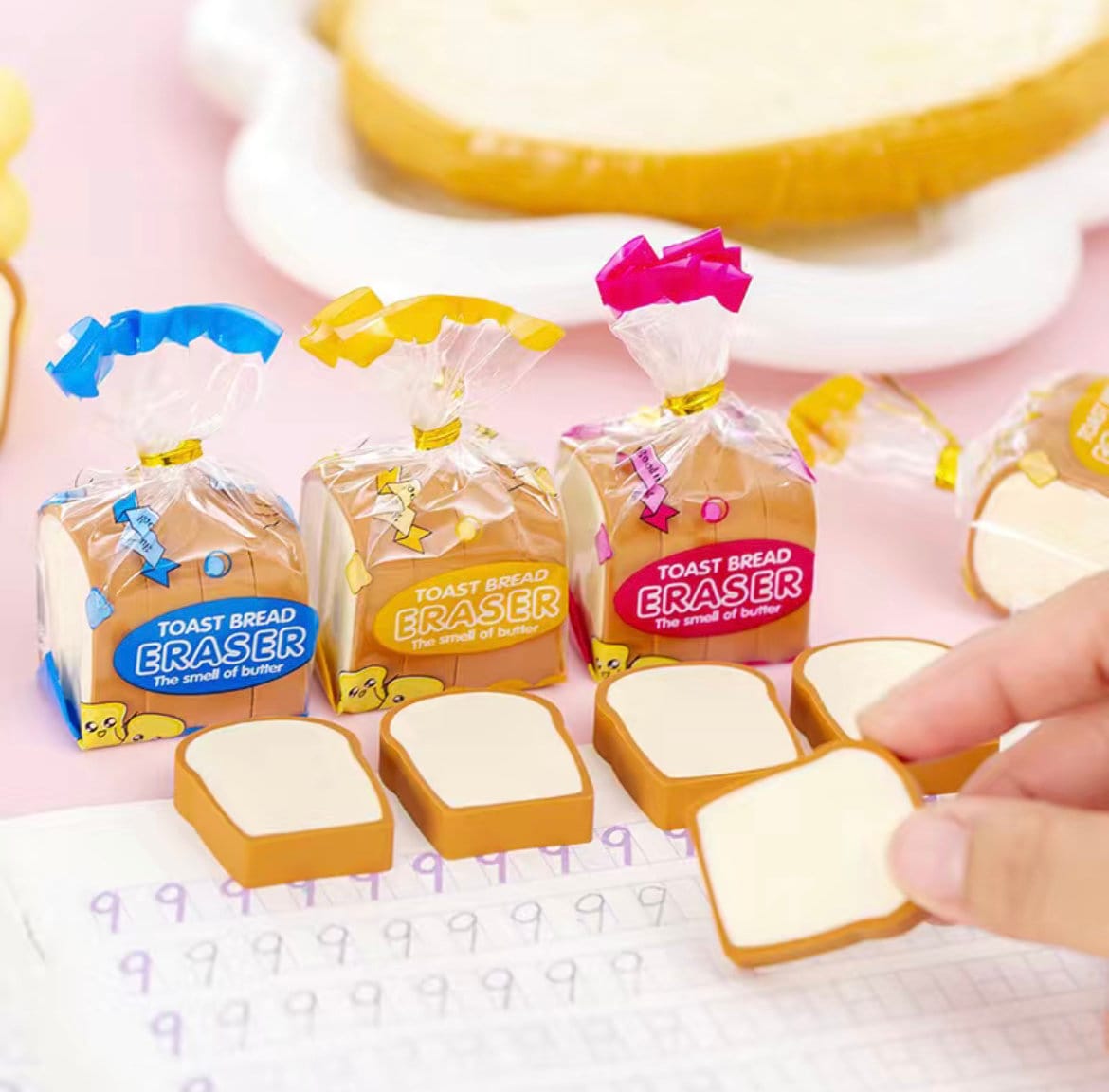 Kawaii Bread Loaf Erasers – Set of 4 Erasers - Mini Food-Themed Erasers for School Supplies, Birthday Party Favors, Classroom Rewards, or Gifts for Food Lovers