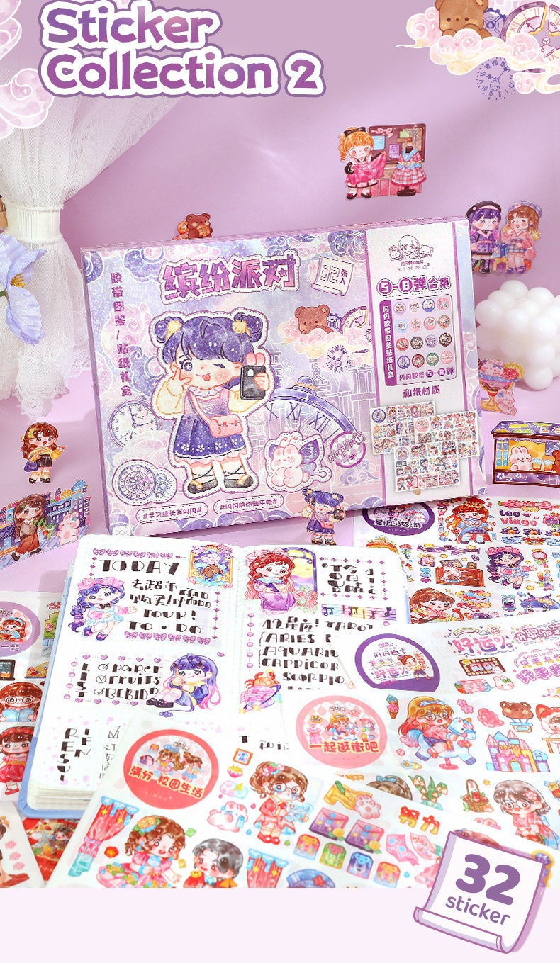 Cute Travel Bear Girl Sticker Gift Set 7"x9" 200+ Pink and Purple Stickers Gift Box | Scrapbooking Set | Birthday Gift | Back to school