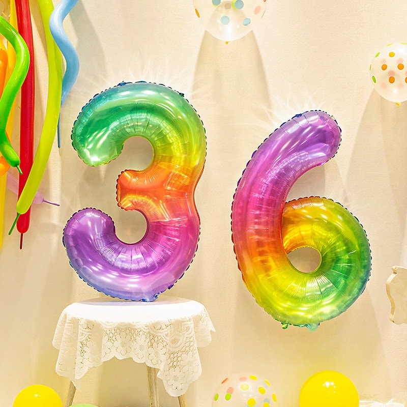 Rainbow Number Balloon – Colorful Jell-O Style Birthday Party Decor for Kids and Adults Birthday Party - Jumbo Foil Balloon 40''