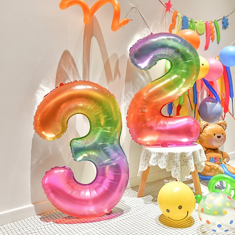Rainbow Number Balloon – Colorful Jell-O Style Birthday Party Decor for Kids and Adults Birthday Party - Jumbo Foil Balloon 40''