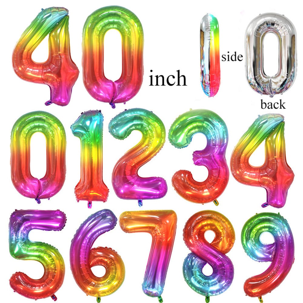 Rainbow Number Balloon – Colorful Jell-O Style Birthday Party Decor for Kids and Adults Birthday Party - Jumbo Foil Balloon 40''