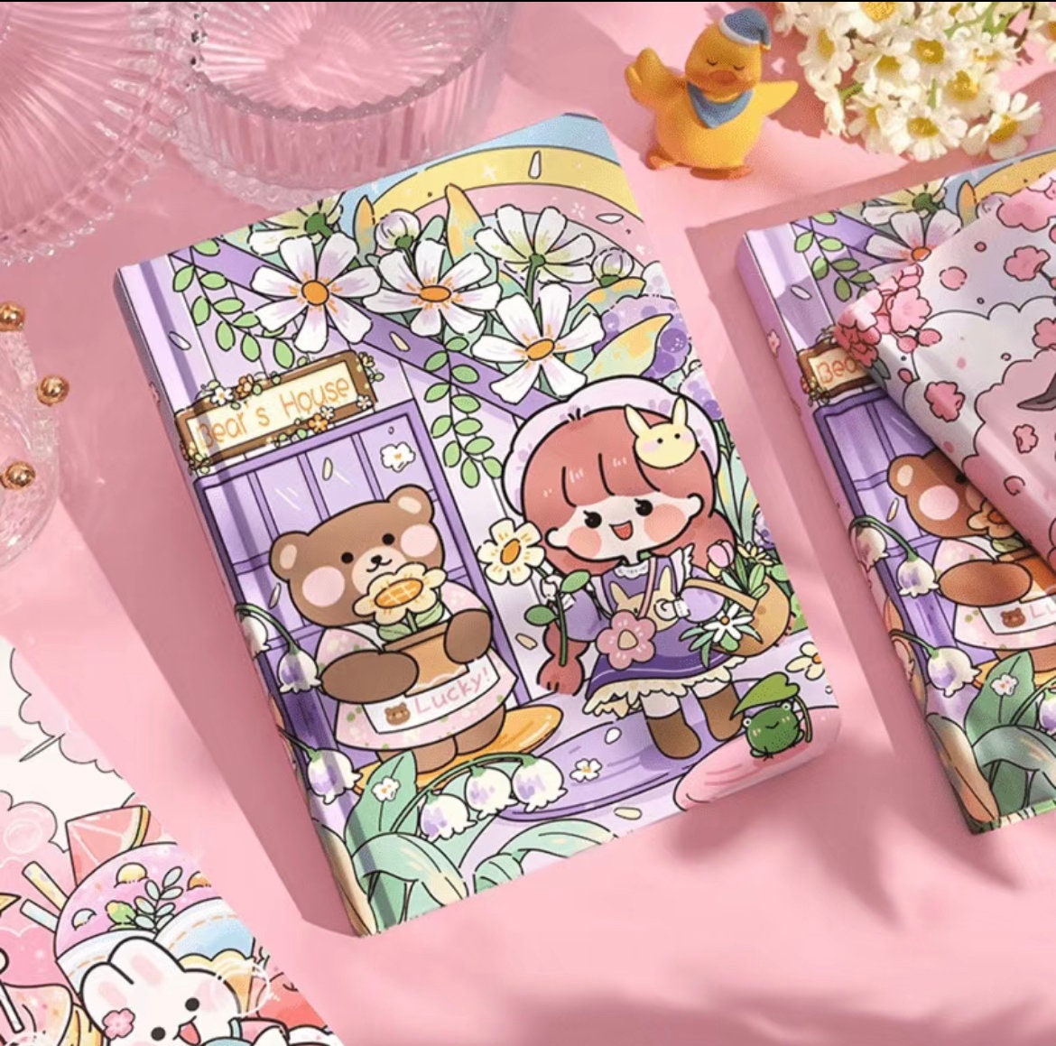 Pink and Purple Bunny Diary Notebook | 5"x7" 80 pages | Cute Notebook | Cherry Blossom Notebook | Kid NotebookAnime Lover Birthday Gift