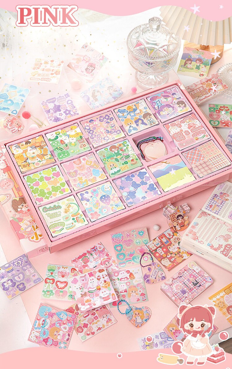1000+ Stickers Deluxe Set 11"x17" 345 Sheets Set | Pink and Purple Combination Stickers | Scrapbooking Journal School SuppliesStickers
