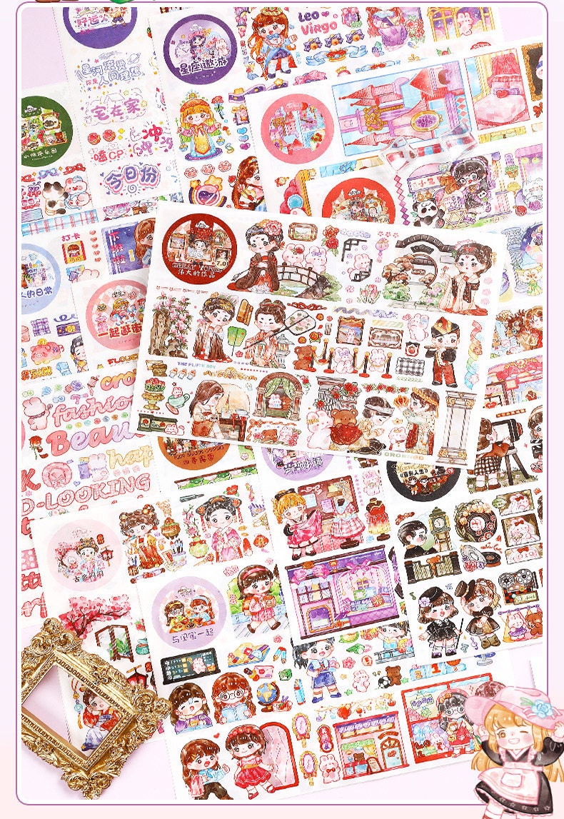 Cute Travel Bear Girl Sticker Gift Set 7"x9" 200+ Pink and Purple Stickers Gift Box | Scrapbooking Set | Birthday Gift | Back to school