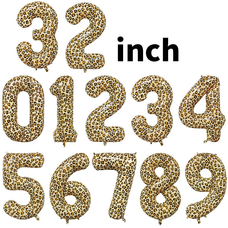 Animal Print Number Foil Balloons - 32'' Tall Balloon – Wild One, Wild Two Jungle Birthday Theme – Jumbo 32" Leopard Jaguar Balloons – Safari Party Decor – Best Seller