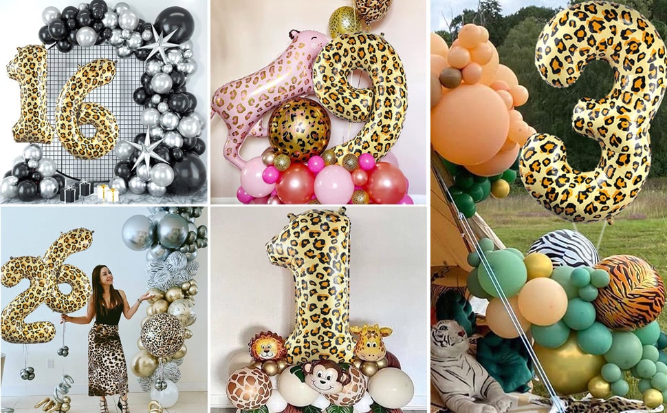 Animal Print Number Foil Balloons - 32'' Tall Balloon – Wild One, Wild Two Jungle Birthday Theme – Jumbo 32" Leopard Jaguar Balloons – Safari Party Decor – Best Seller