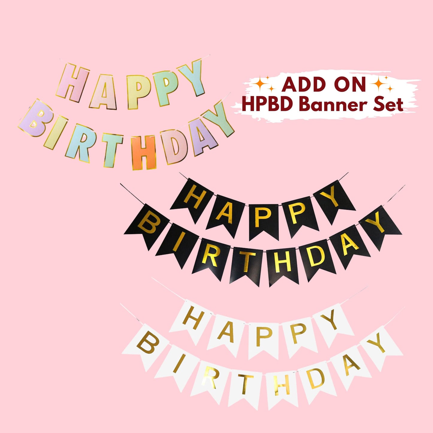 Any Number Happy Birthday Balloon DIY Kit | Preset Balloons set | White, Rose Gold, Blue, Silver or Gold Choice + Star Balloons + Curtains