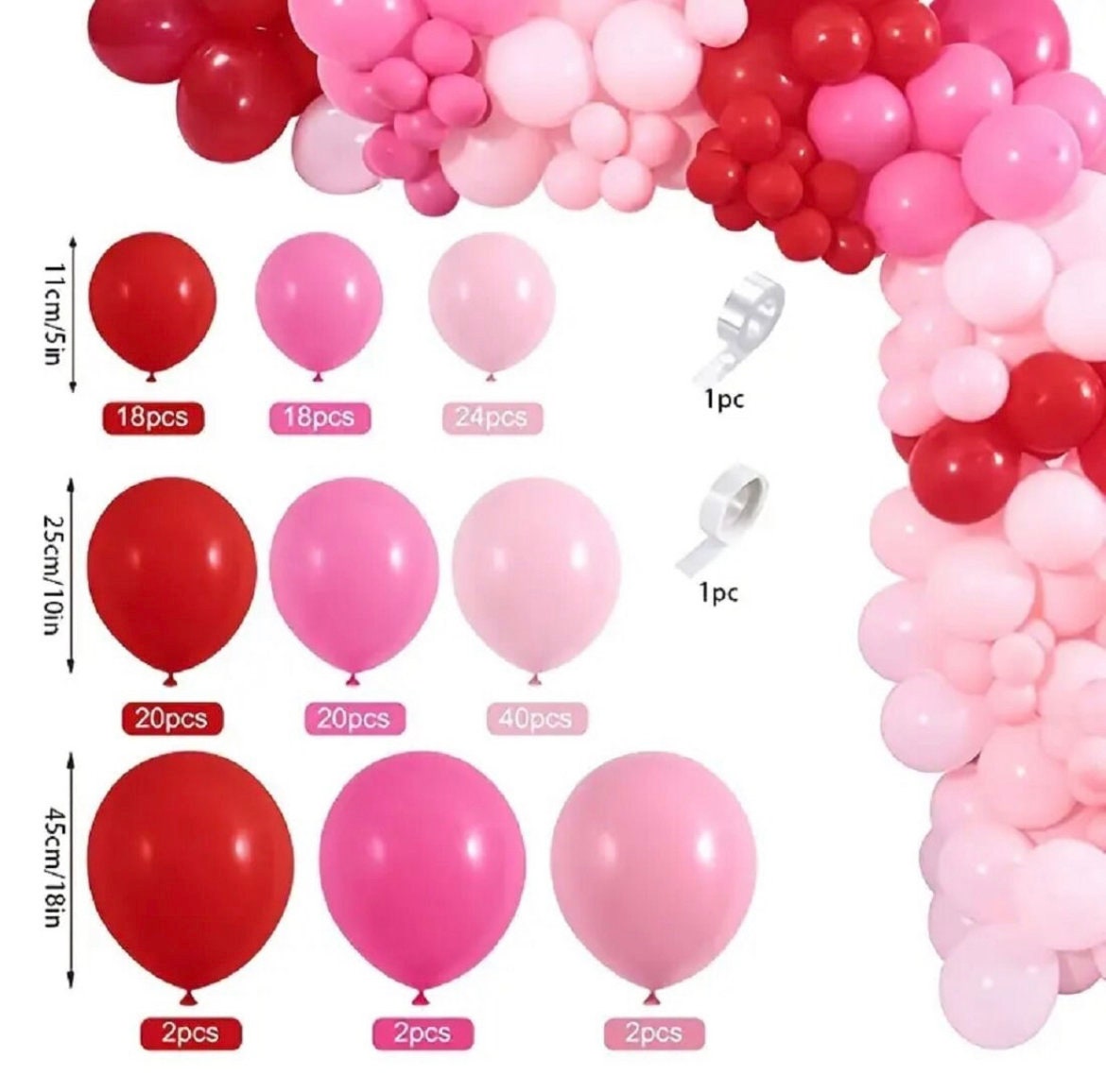 Pink Doll Theme - Red, Baby Pink, Hot Pink Balloon Garland DIY Kit - 150 Balloons - 16Ft Length Garland for Birthday Party, Wedding, New Year, Anniversary & Events