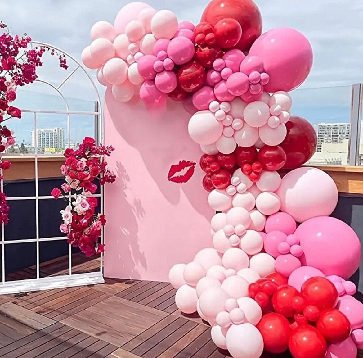 Pink Doll Theme - Red, Baby Pink, Hot Pink Balloon Garland DIY Kit - 150 Balloons - 16Ft Length Garland for Birthday Party, Wedding, New Year, Anniversary & Events
