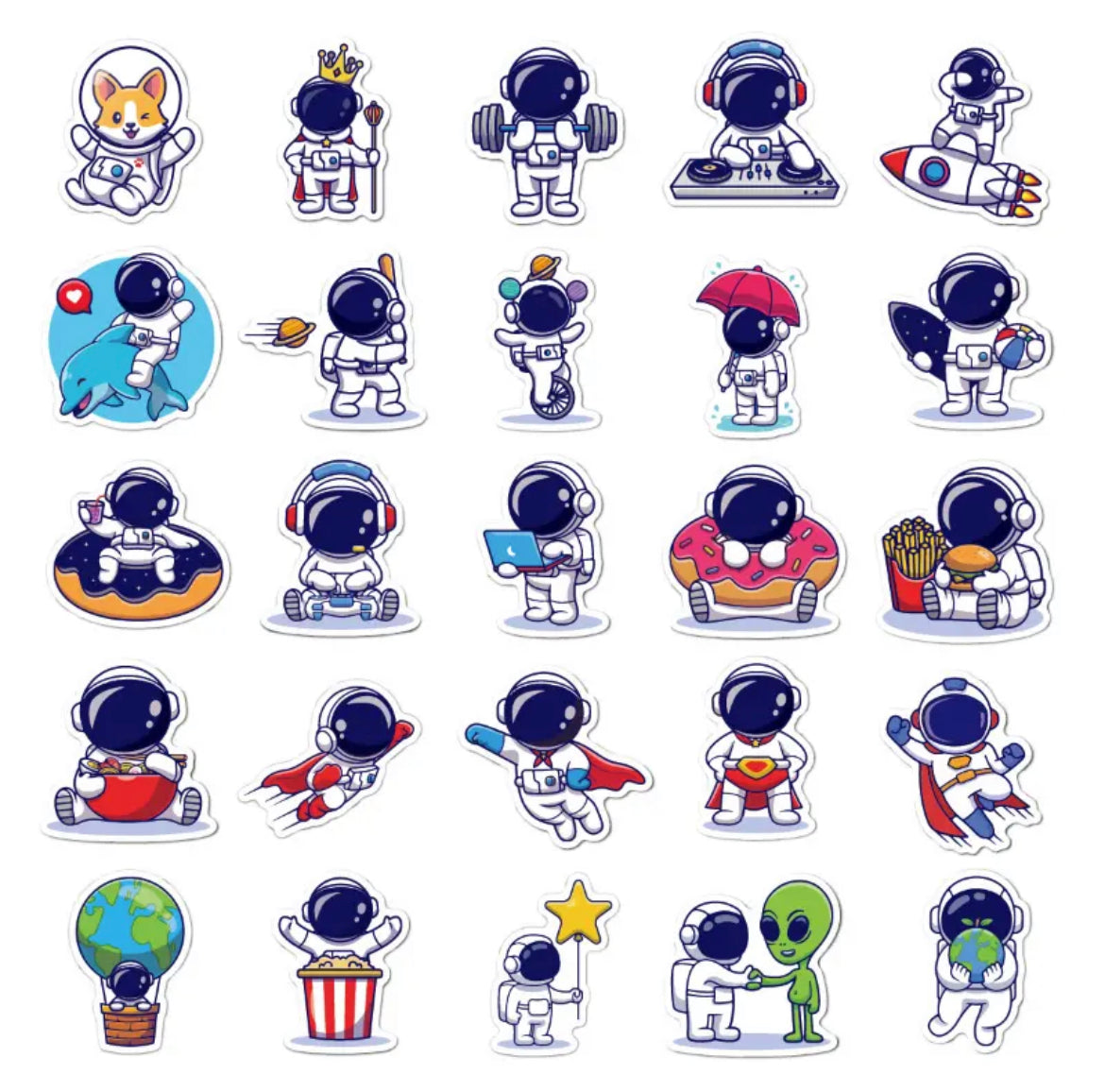 Space, Astronauts, UFO, Rockets Stickers Pack – 50 pcs – Food Lovers Style – Gifts & Birthday Favors – Space Theme Vinyl Stickers For Notebooks, Hydro Flasks, Helmets, Laptops, Skateboards