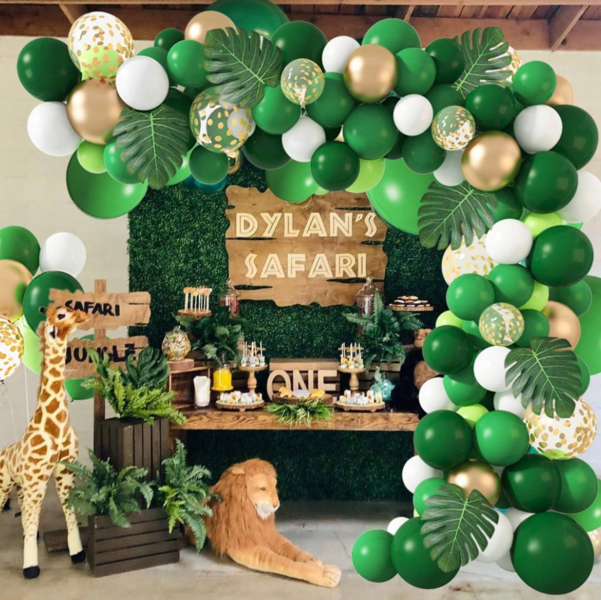 Forest Gold Green Balloon Garland Kit with Bonus Animal Print Balloon - 77 Piece Party Decoration Bundle