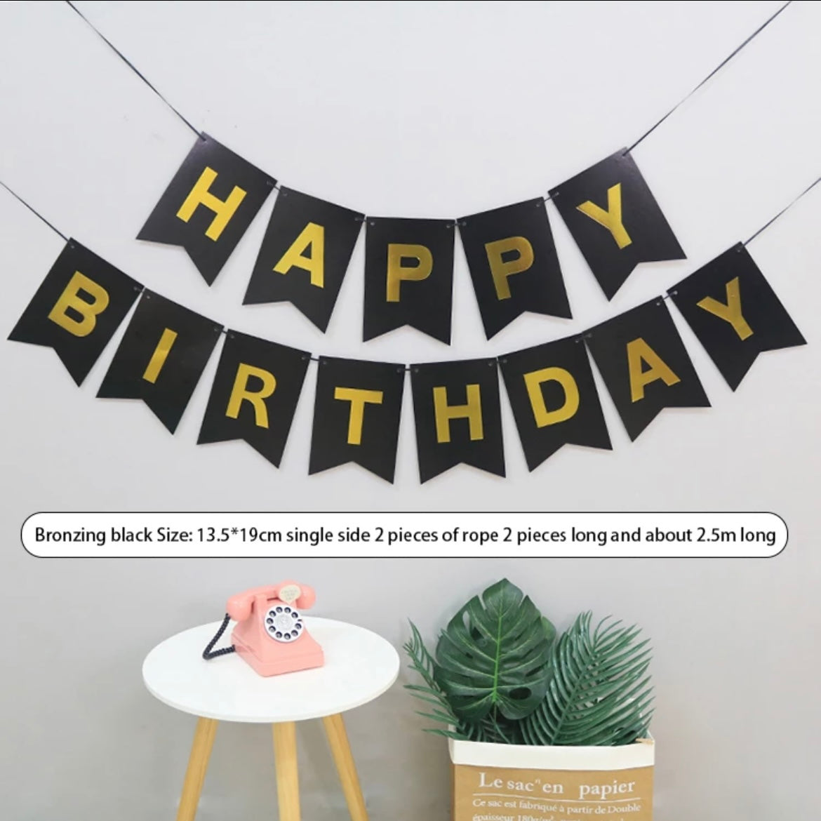 Black and Gold Happy Birthday Banner – Elegant Birthday Party Decoration