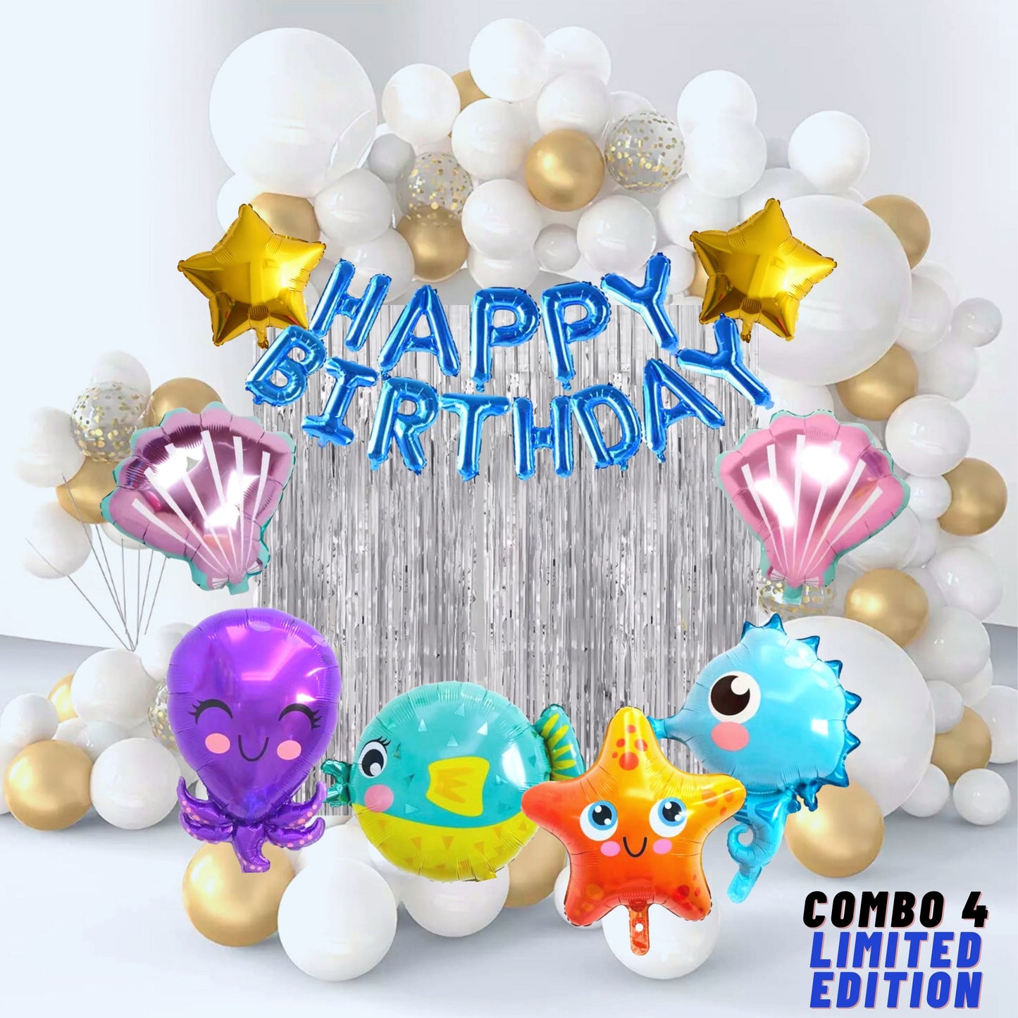 Under The Sea Themed Balloon Garland DIY Kit - 117+ pcs – Ocean Party Decoration – Sea Animals, Ocean Balloons, and Gold Foil Accents