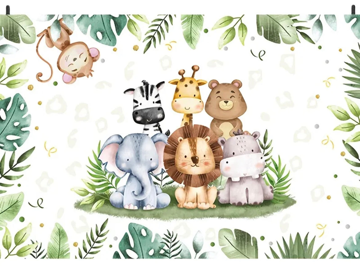 Safari Animal Theme Birthday Backdrop for summer theme birthday parties, baby showers, jungle-themed events, or wild one celebrations