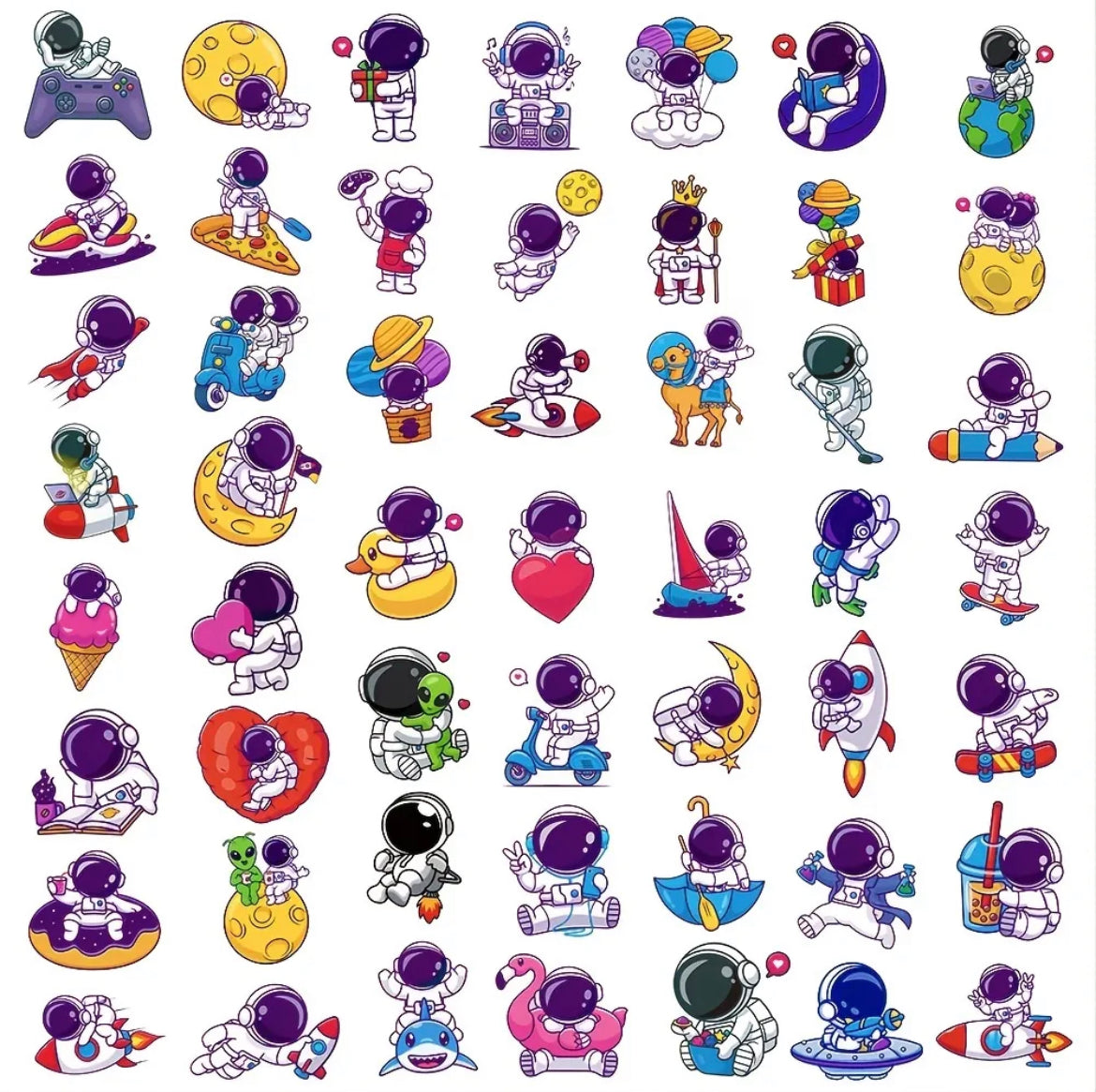 Space, Astronauts, UFO, Rockets Stickers Pack – 50 pcs – Fun & Activities Style – Gifts & Birthday Favors - Space Theme Vinyl Stickers For Notebooks, Hydro Flasks, Helmets, Laptops, Skateboards