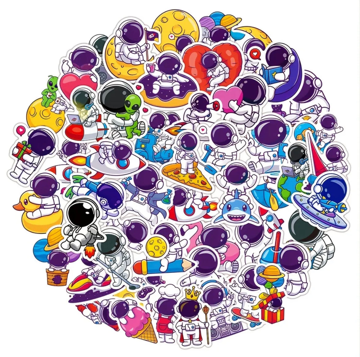 Space, Astronauts, UFO, Rockets Stickers Pack – 50 pcs – Fun & Activities Style – Gifts & Birthday Favors - Space Theme Vinyl Stickers For Notebooks, Hydro Flasks, Helmets, Laptops, Skateboards